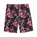 Embroidery Orchid Flower Pattern Print Men's Sports Shorts