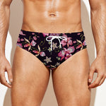 Embroidery Orchid Flower Pattern Print Men's Swim Briefs