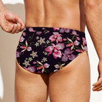 Embroidery Orchid Flower Pattern Print Men's Swim Briefs