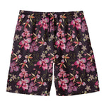 Embroidery Orchid Flower Pattern Print Men's Swim Trunks