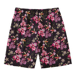 Embroidery Orchid Flower Pattern Print Men's Swim Trunks