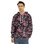 Embroidery Orchid Flower Pattern Print Men's Velvet Pullover Hoodie
