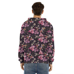 Embroidery Orchid Flower Pattern Print Men's Velvet Pullover Hoodie
