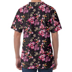 Embroidery Orchid Flower Pattern Print Men's Velvet T-Shirt