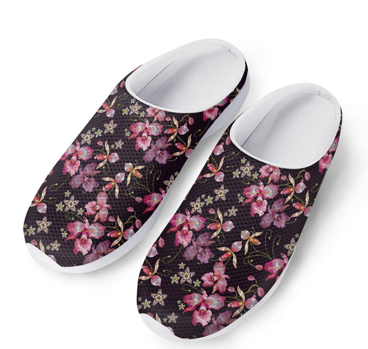 Embroidery Orchid Flower Pattern Print Mesh Casual Shoes