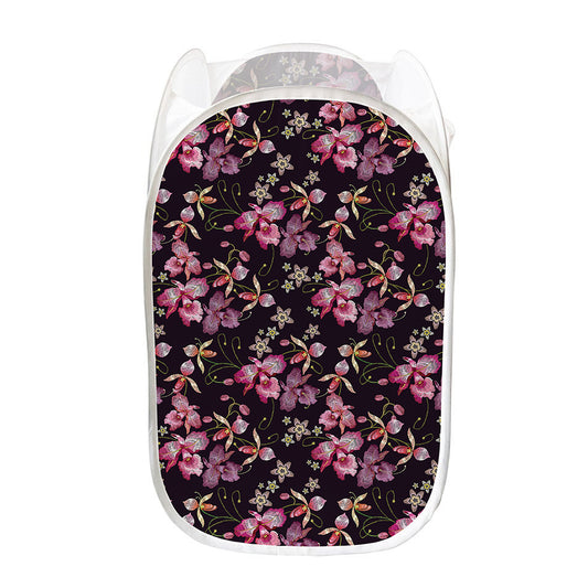 Embroidery Orchid Flower Pattern Print Mesh Laundry Hamper