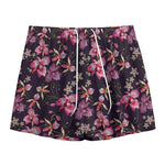 Embroidery Orchid Flower Pattern Print Mesh Shorts