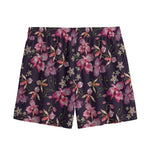 Embroidery Orchid Flower Pattern Print Mesh Shorts