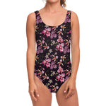 Embroidery Orchid Flower Pattern Print One Piece Swimsuit