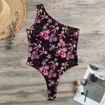 Embroidery Orchid Flower Pattern Print One Shoulder Bodysuit