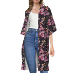 Embroidery Orchid Flower Pattern Print Open Front Beach Cover Up