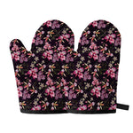 Embroidery Orchid Flower Pattern Print Oven Mitts