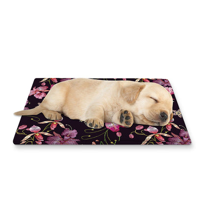 Embroidery Orchid Flower Pattern Print Pet Cooling Mat Cover