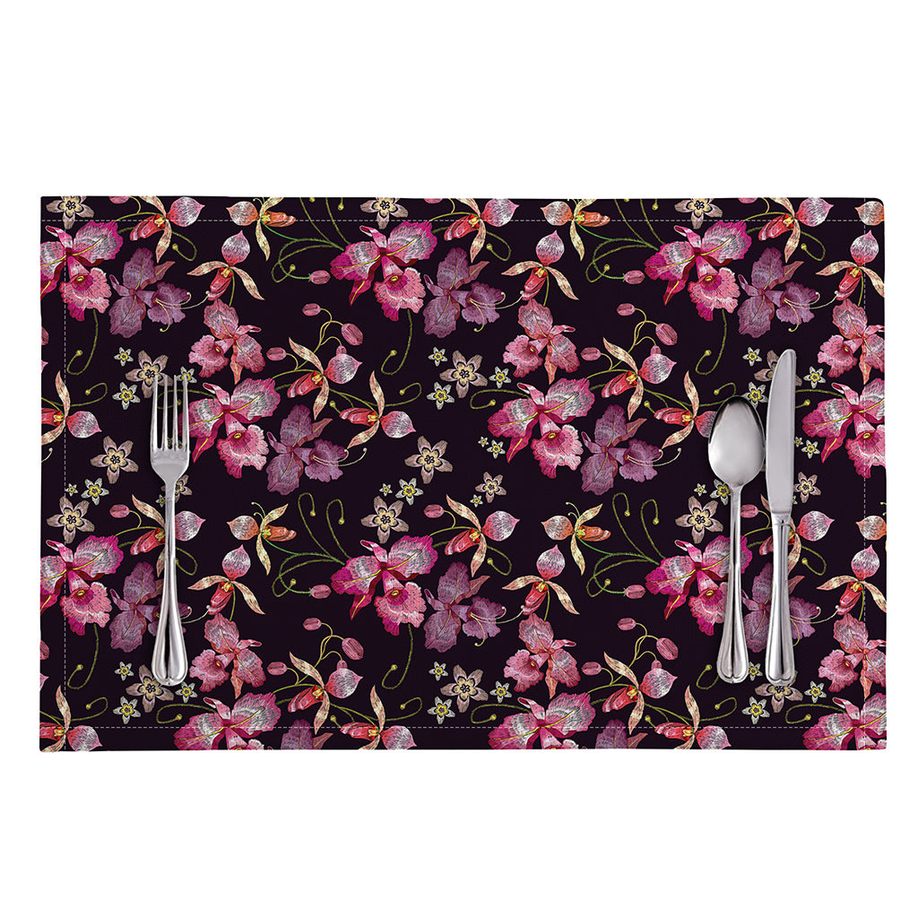 Embroidery Orchid Flower Pattern Print Placemat