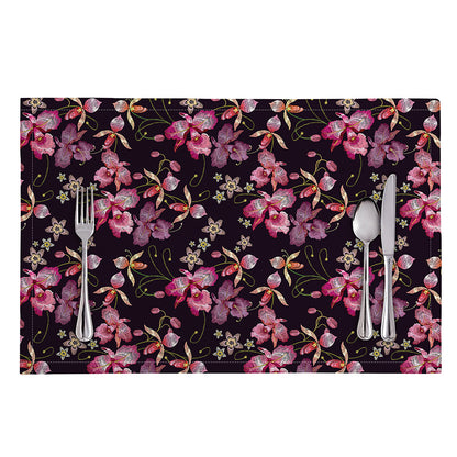 Embroidery Orchid Flower Pattern Print Placemat