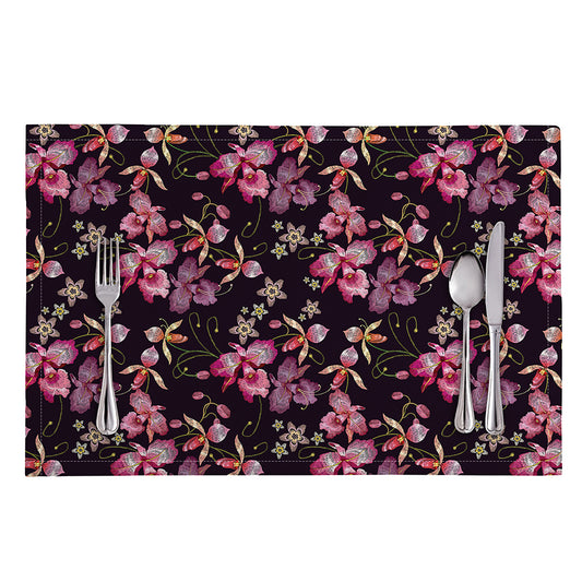 Embroidery Orchid Flower Pattern Print Placemat