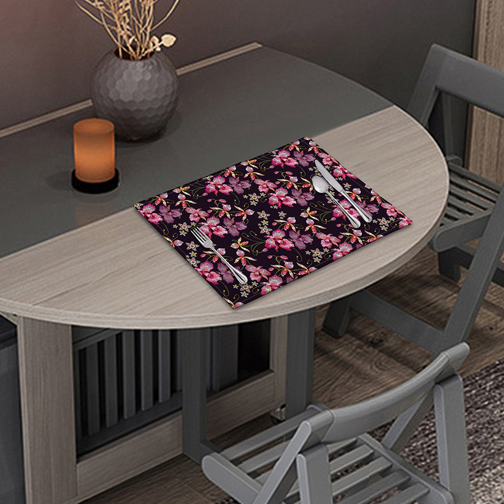 Embroidery Orchid Flower Pattern Print Placemat