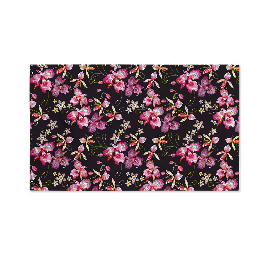 Embroidery Orchid Flower Pattern Print Polyester Flag