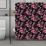Embroidery Orchid Flower Pattern Print Polyester Shower Curtain