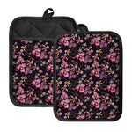 Embroidery Orchid Flower Pattern Print Pot Holders With Pocket