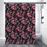 Embroidery Orchid Flower Pattern Print Premium Shower Curtain