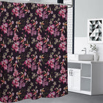 Embroidery Orchid Flower Pattern Print Premium Shower Curtain