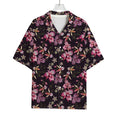 Embroidery Orchid Flower Pattern Print Rayon Hawaiian Shirt