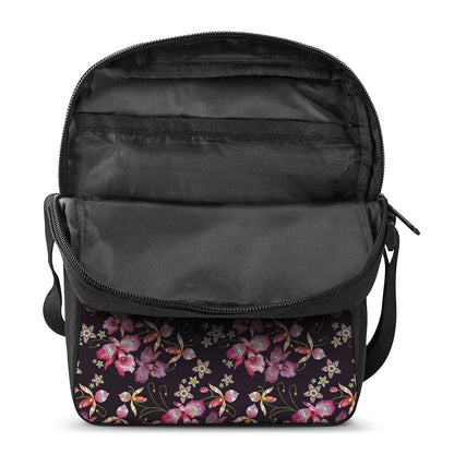 Embroidery Orchid Flower Pattern Print Rectangular Crossbody Bag