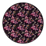 Embroidery Orchid Flower Pattern Print Round Floor Mat