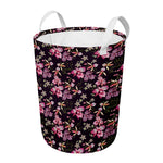 Embroidery Orchid Flower Pattern Print Round Laundry Basket