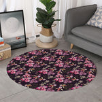 Embroidery Orchid Flower Pattern Print Round Rug