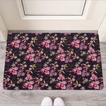 Embroidery Orchid Flower Pattern Print Rubber Doormat