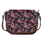 Embroidery Orchid Flower Pattern Print Saddle Bag