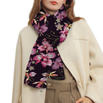 Embroidery Orchid Flower Pattern Print Scarf