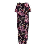 Embroidery Orchid Flower Pattern Print Short Sleeve Long Nightdress