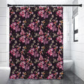 Embroidery Orchid Flower Pattern Print Shower Curtain