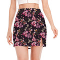 Embroidery Orchid Flower Pattern Print Side Slit Mini Skirt