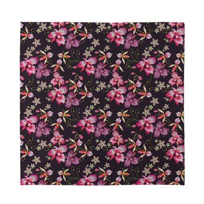 Embroidery Orchid Flower Pattern Print Silk Bandana