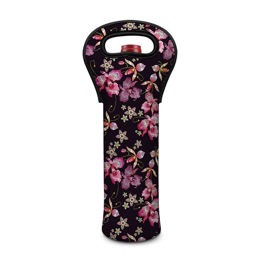 Embroidery Orchid Flower Pattern Print Single Neoprene Wine Tote