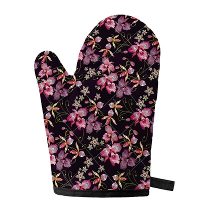 Embroidery Orchid Flower Pattern Print Single Oven Mitt