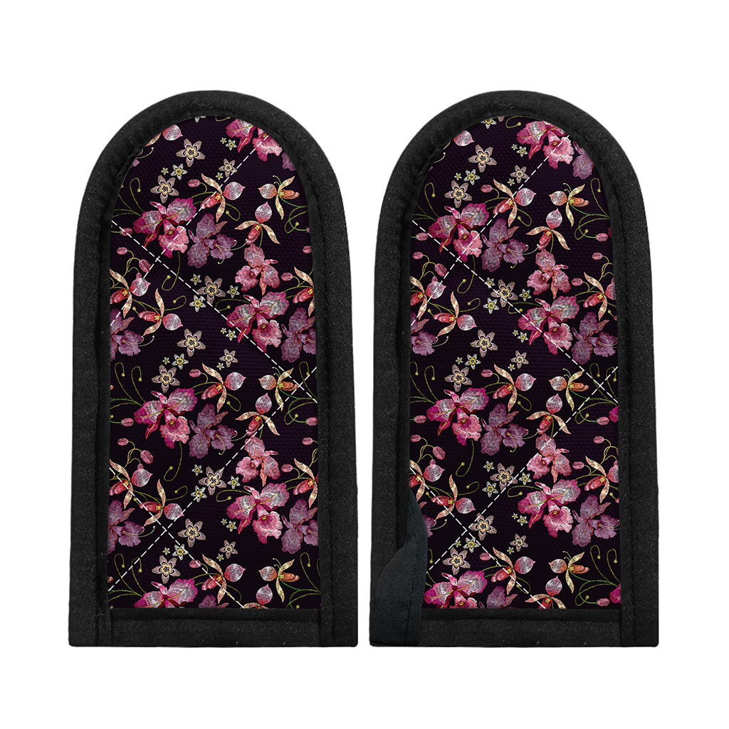 Embroidery Orchid Flower Pattern Print Skillet Handle Cover