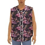 Embroidery Orchid Flower Pattern Print Sleeveless Baseball Jersey