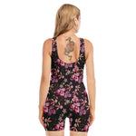 Embroidery Orchid Flower Pattern Print Sleeveless One Piece Swimsuit