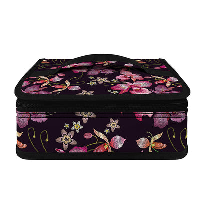 Embroidery Orchid Flower Pattern Print Small Lunch Bag