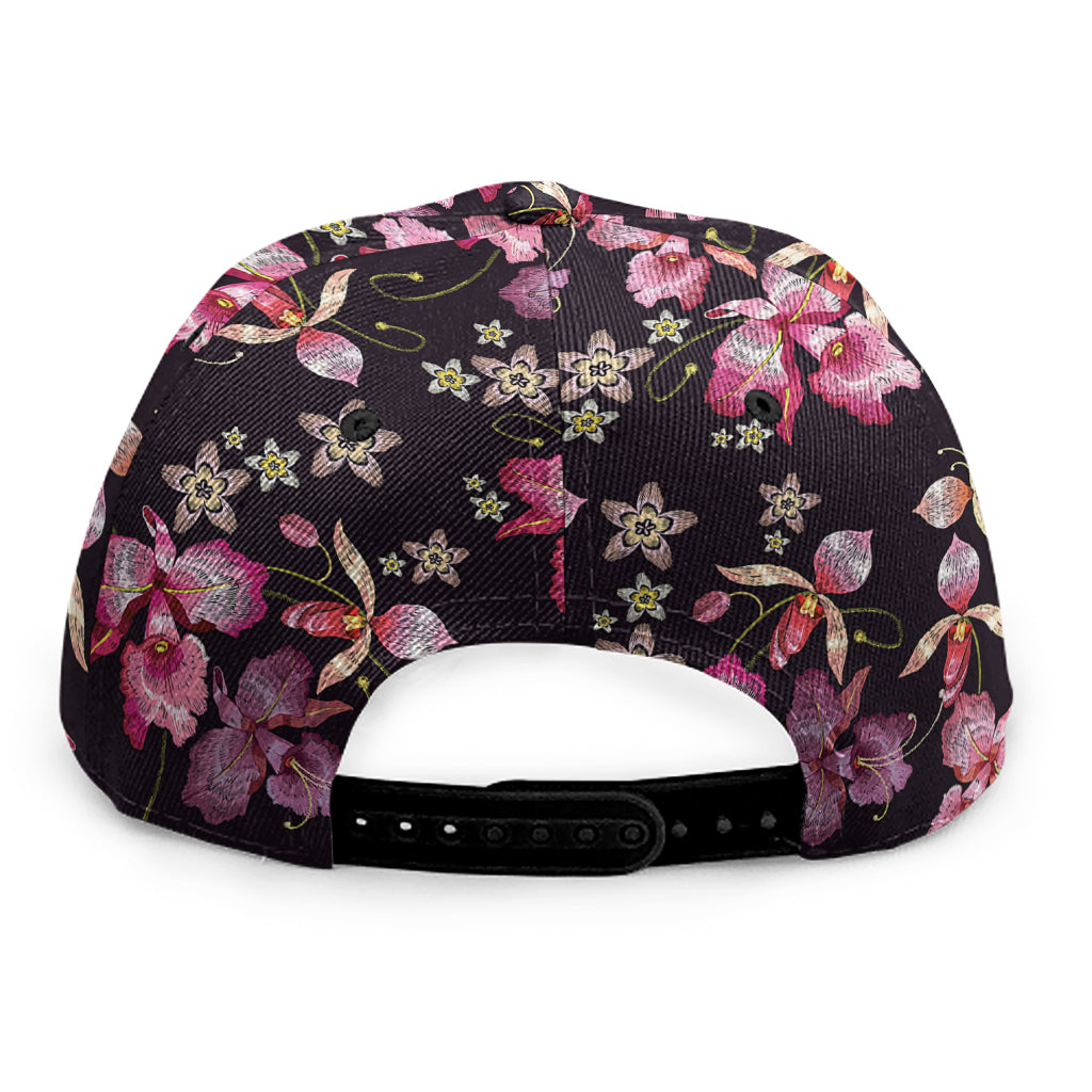 Embroidery Orchid Flower Pattern Print Snapback Cap