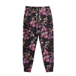 Embroidery Orchid Flower Pattern Print Sweatpants