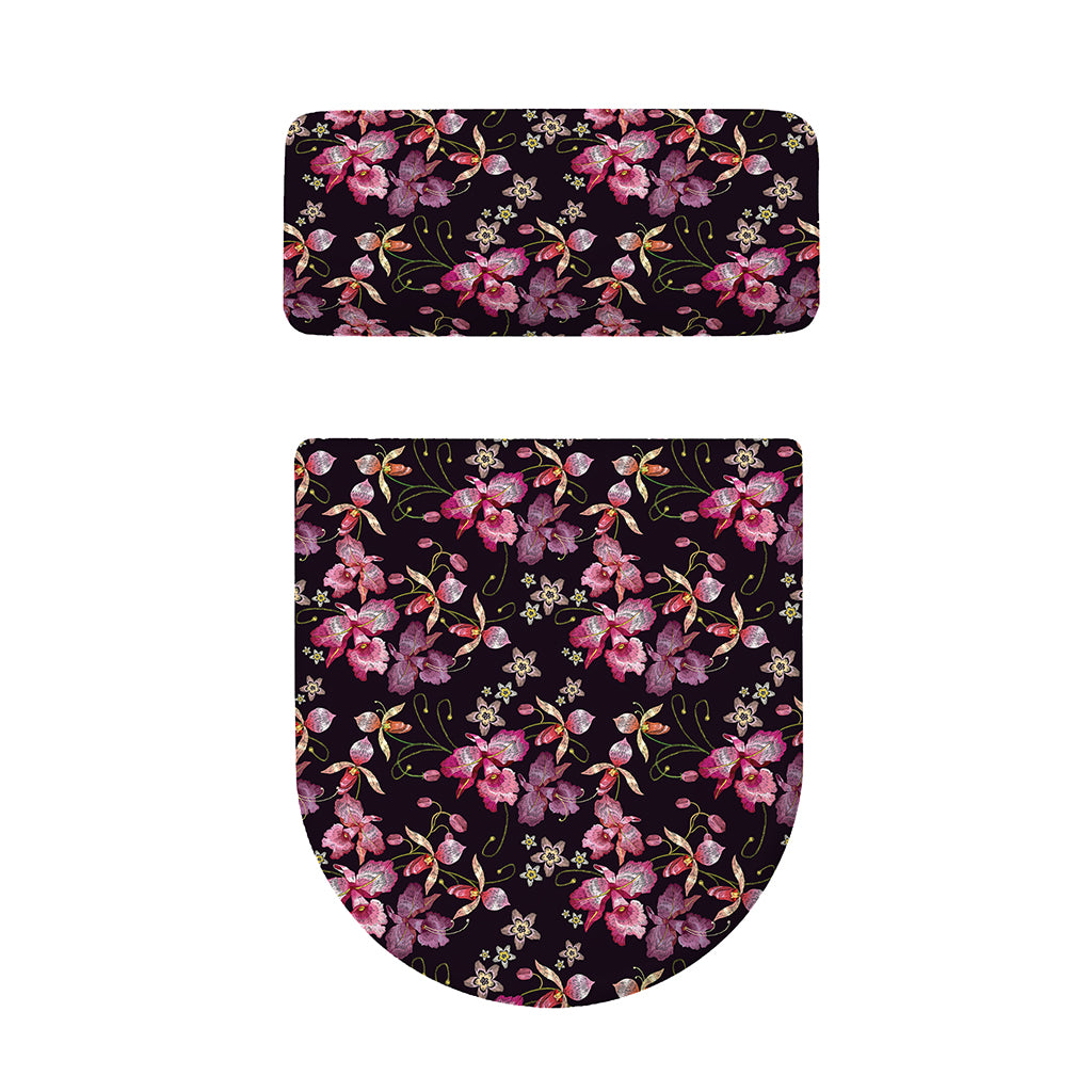 Embroidery Orchid Flower Pattern Print Toilet Lid And Tank Cover Set