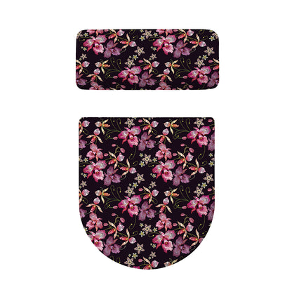 Embroidery Orchid Flower Pattern Print Toilet Lid And Tank Cover Set