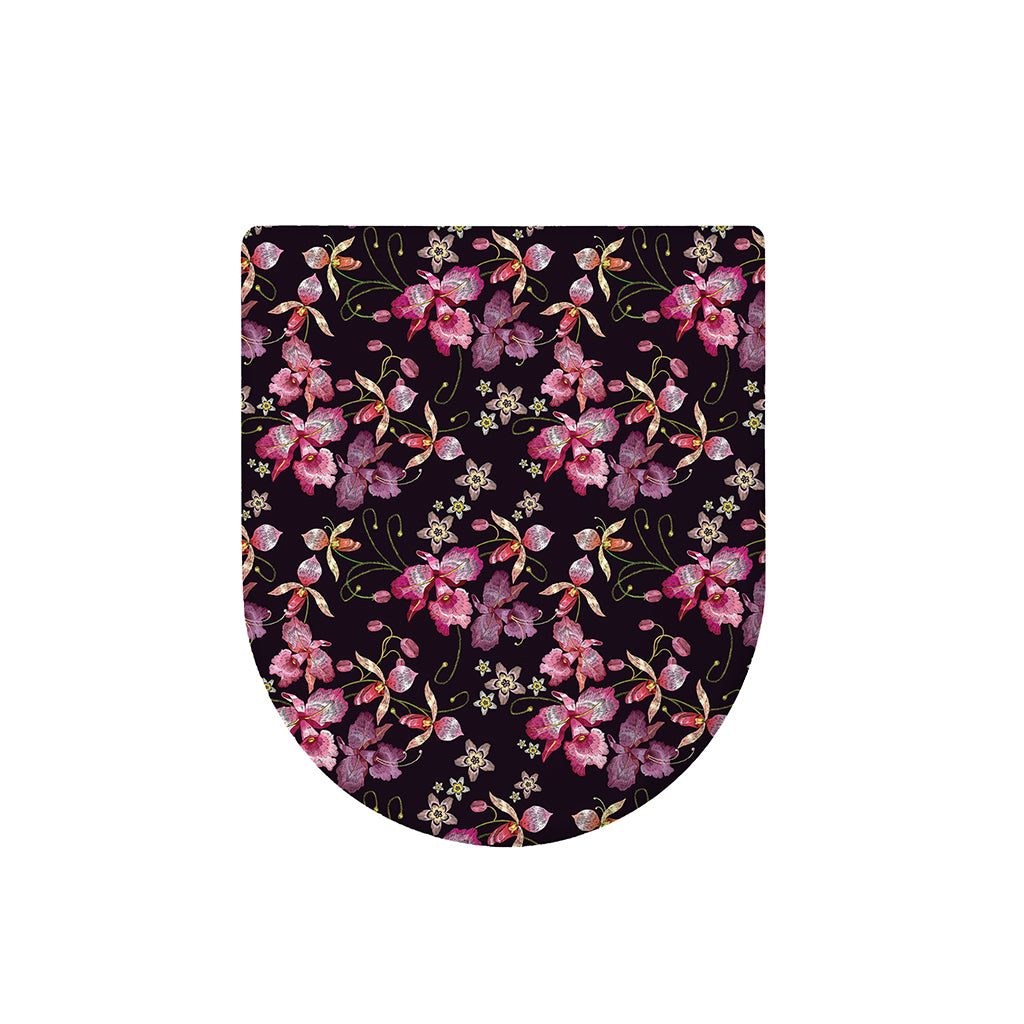 Embroidery Orchid Flower Pattern Print Toilet Lid Cover