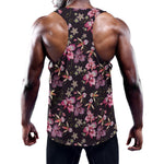 Embroidery Orchid Flower Pattern Print Training Tank Top